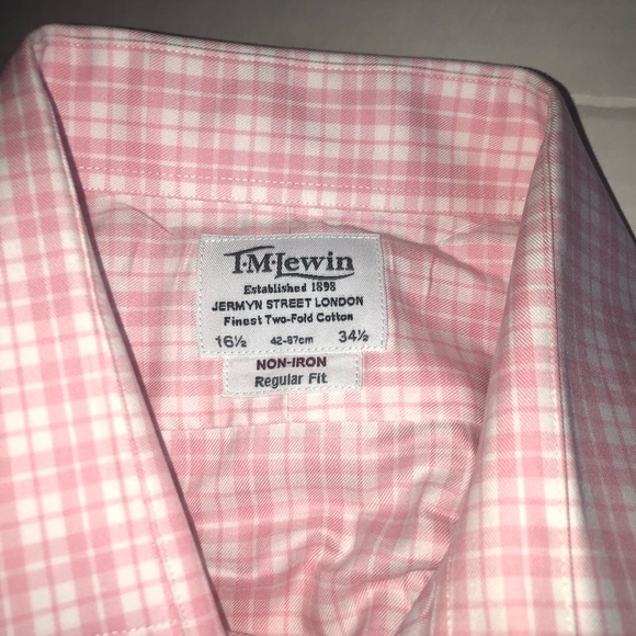 T.M. Lewin Pink Long Sleeve Dress Shirt Checkered - Picture 3 of 4